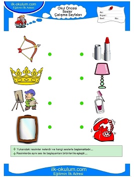 Çocuklar İçin Ses Eşleştirme Çalışma Sayfaları 